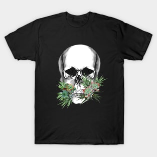 Sugar skull with succulents plants, cool funny cute mask T-Shirt